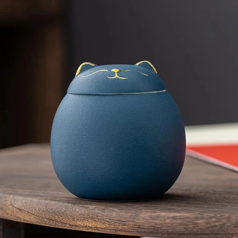 Cute cat ceramic tea jar Household kitchen sealed spice jar Creative practical home decoration candy food storage box