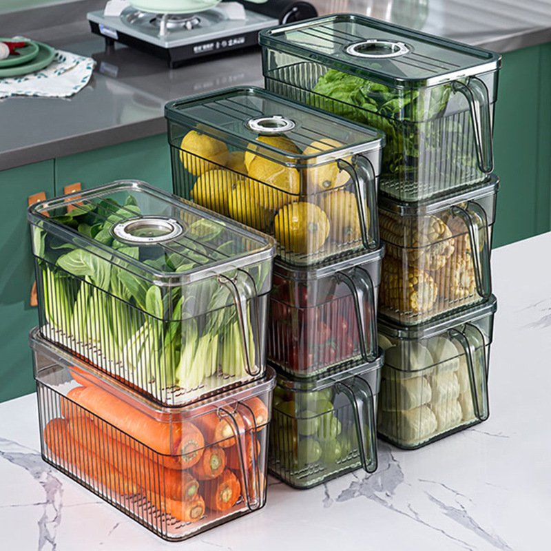 Kitchen Refrigerator Organizer Containers Plastic Pet Food Storage Box With Timer Lid