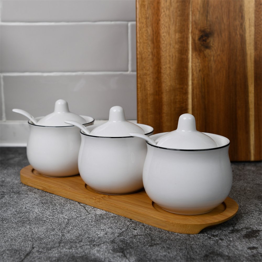 Aspire Hot Seasoning pot Drum-shaped black rim seasoning jar stylish and simple kitchen accessories