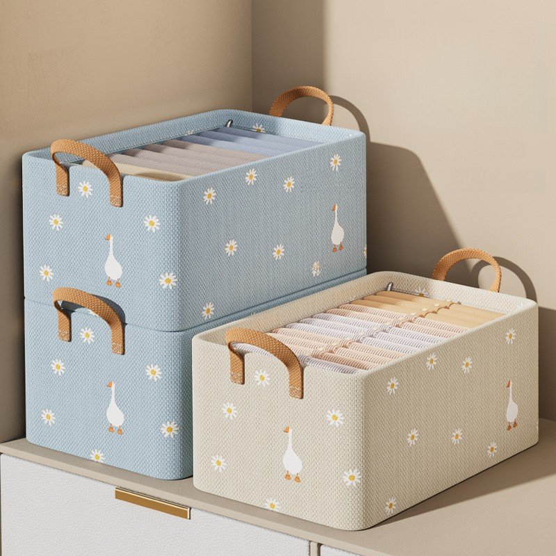 Bedroom Closet Blue Beige Nonwoven Baskets Storage Clothes Organization Wardrobe Drawer Underwear Clothing Foldable Storage Box