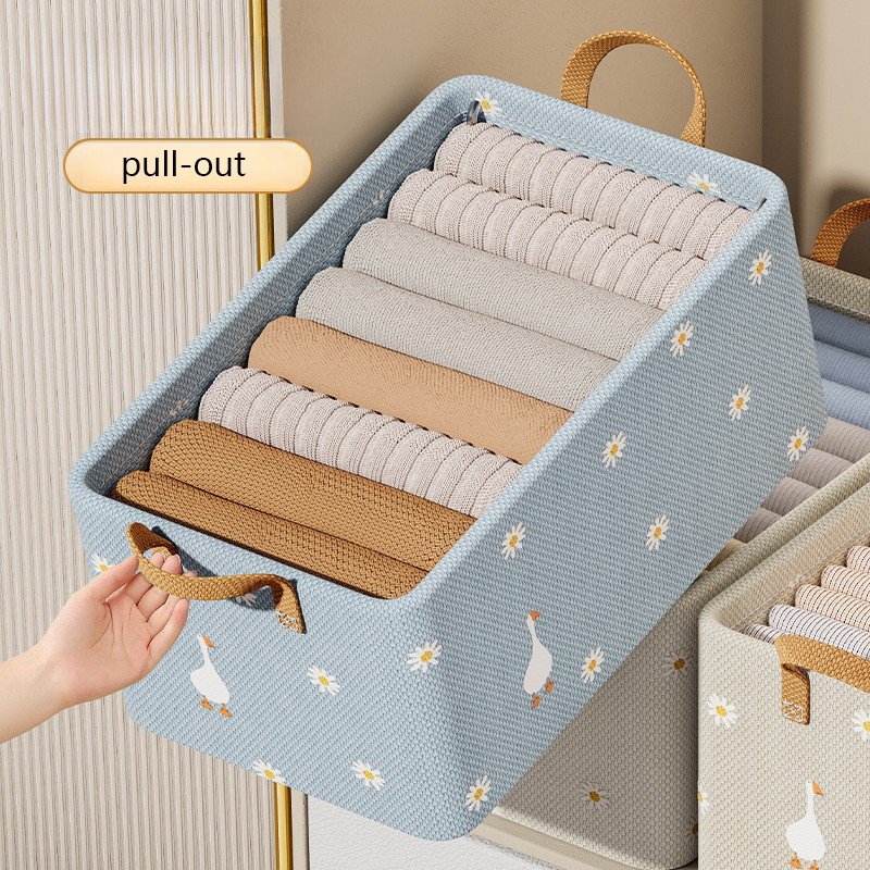 Bedroom Closet Blue Beige Nonwoven Baskets Storage Clothes Organization Wardrobe Drawer Underwear Clothing Foldable Storage Box
