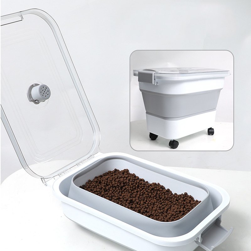 Large Capacity Keep Food Fresh Collapsible Airtight Pet Dog Food Storage Container with Clear Lid