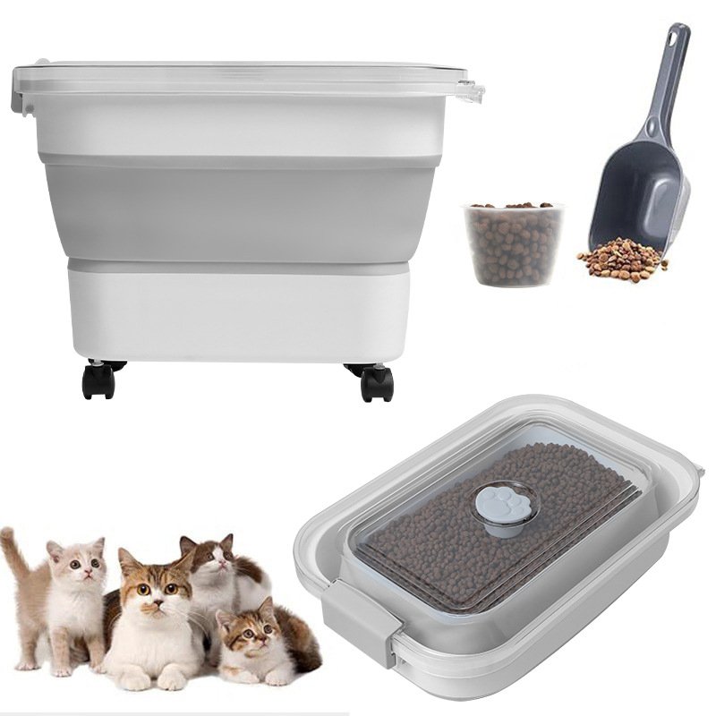 Large Capacity Keep Food Fresh Collapsible Airtight Pet Dog Food Storage Container with Clear Lid