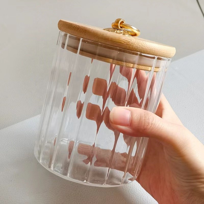New Design Glass Storage Jar for Kitchen High Borosilicate Glass Food Canister Striped Glass Jar with Bamboo Lid