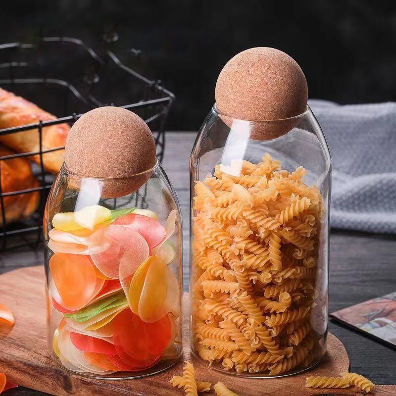 Wholesale Food Storage Glass Jar with Ball Cork Lid Eco-friendly Glass Canister Kitchen Spice Glass Container for Sugar Coffee