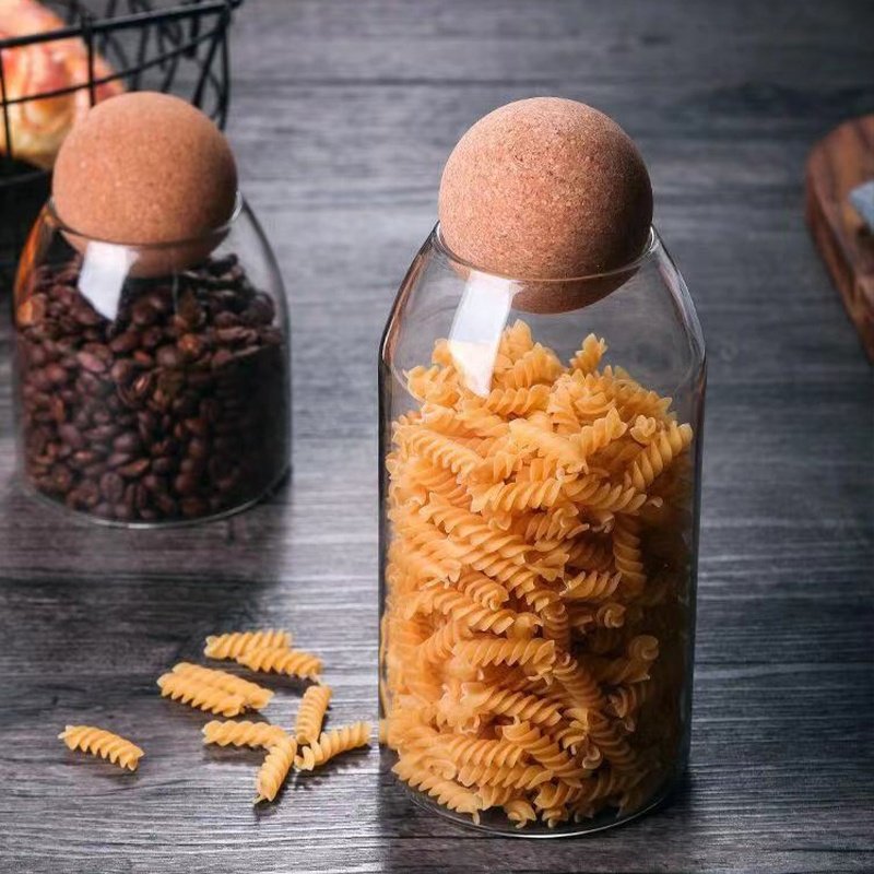 Wholesale Food Storage Glass Jar with Ball Cork Lid Eco-friendly Glass Canister Kitchen Spice Glass Container for Sugar Coffee