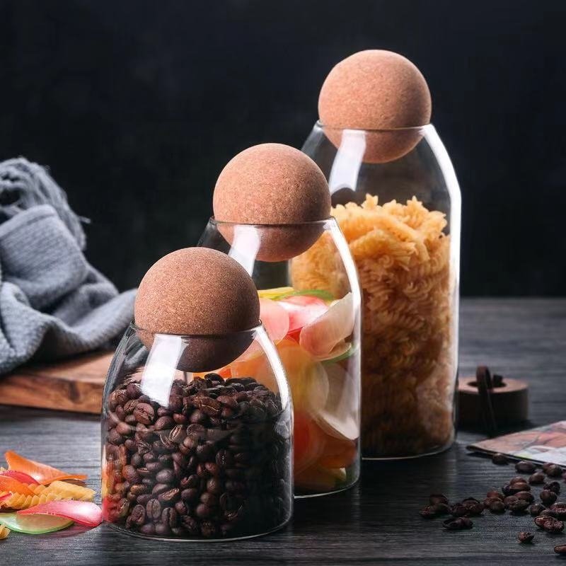 Wholesale Food Storage Glass Jar with Ball Cork Lid Eco-friendly Glass Canister Kitchen Spice Glass Container for Sugar Coffee