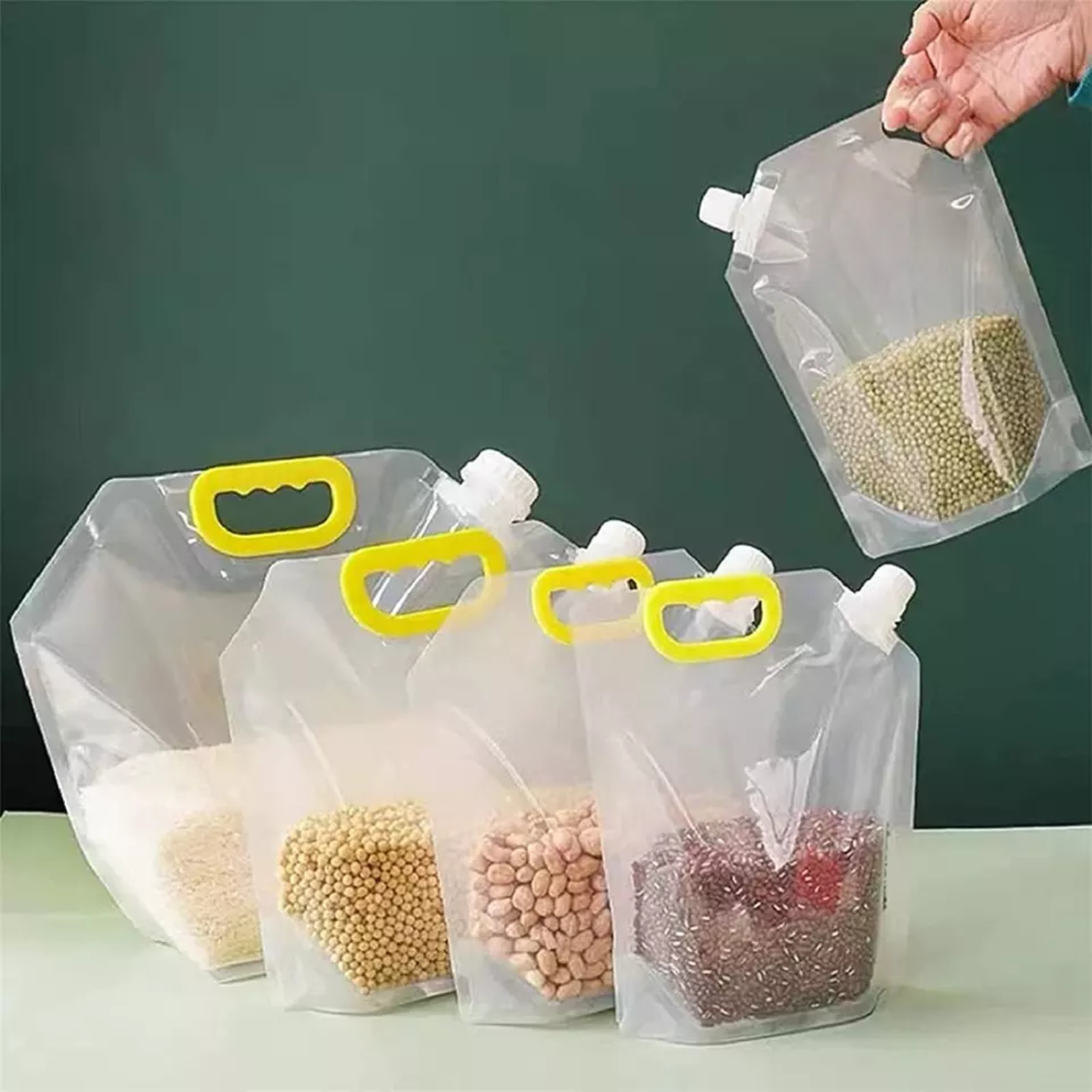 Rice bag portable self-standing sealed bags 10 pounds transparent divided storage cereal suction mouth bag