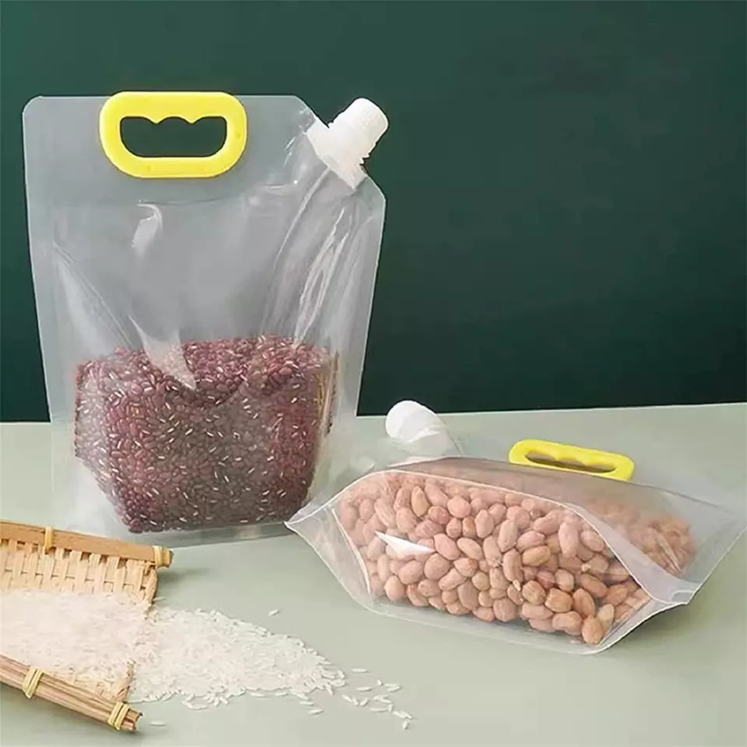 Rice bag portable self-standing sealed bags 10 pounds transparent divided storage cereal suction mouth bag