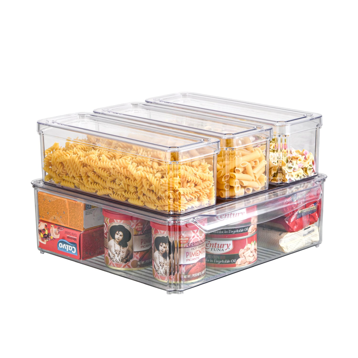 10PCS Clear Acrylic Airtight Kitchen Vegetable Fruit Plastic Square Fridge Organizer Food Storage Containers Sets with Lids