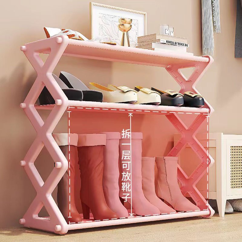 Multi-layer household shoe storage box X-shaped dust fold-able shoe storage organizer rack home plastic simple 4 layer shoe rack