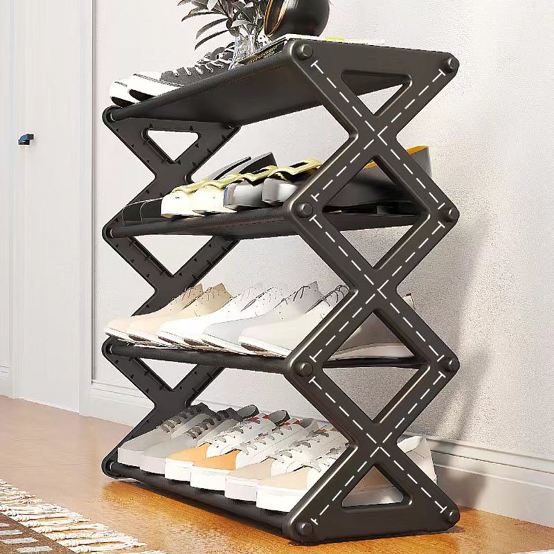 Multi-layer household shoe storage box X-shaped dust fold-able shoe storage organizer rack home plastic simple 4 layer shoe rack