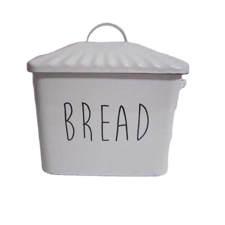 Vintage Enamel Metal Bread Box Storage Box Flour Pot With Lid