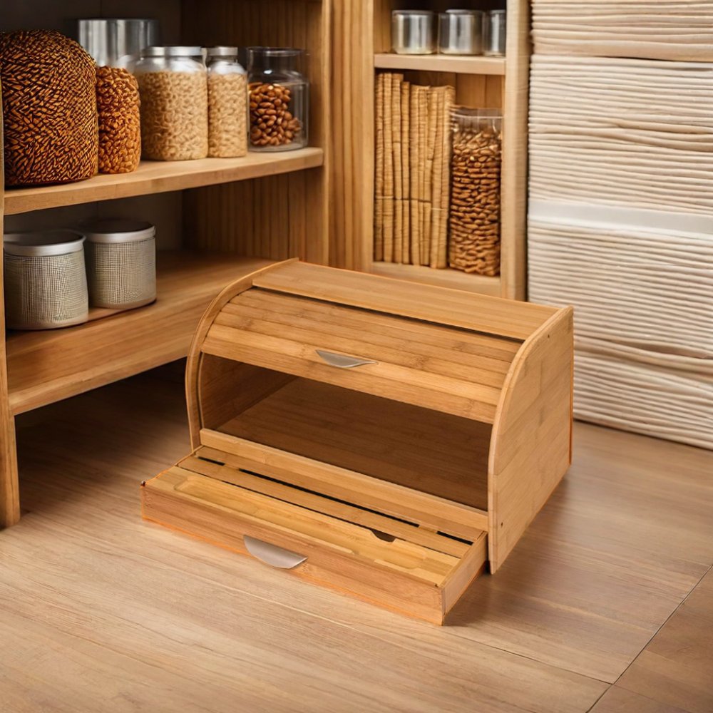 Premium Wooden Bamboo Bread Storage Box 5L Capacity with Lid Multifunction Camping Kitchen Food Containers Wholesale
