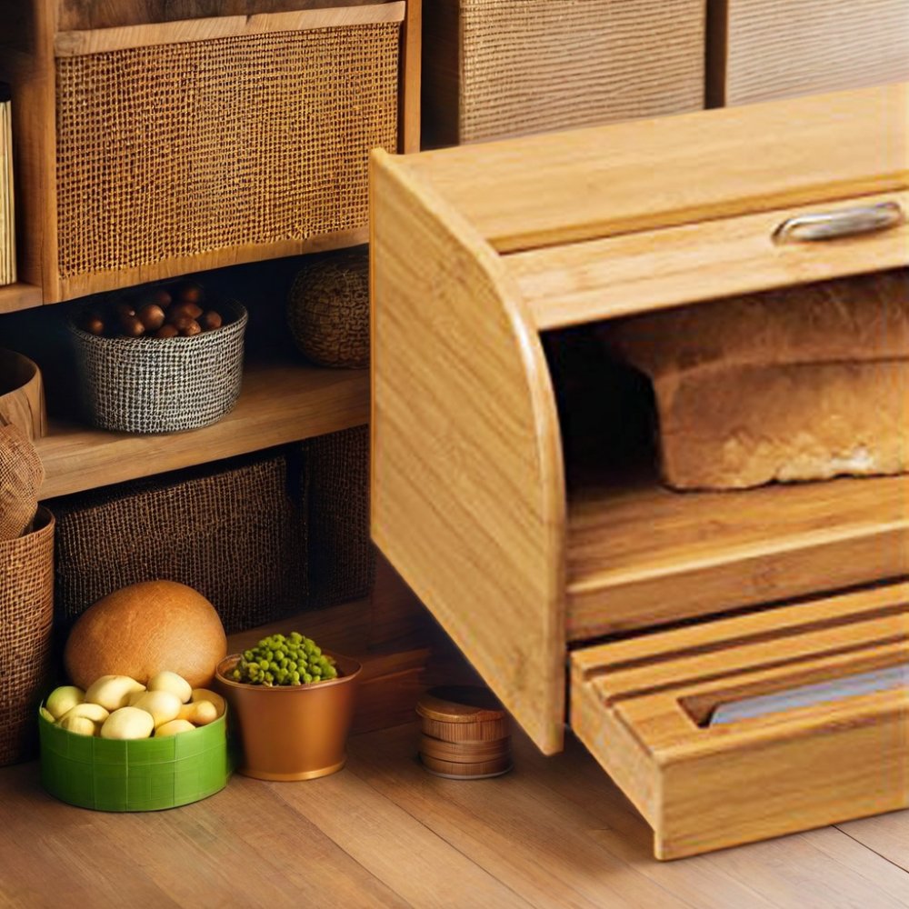 Premium Wooden Bamboo Bread Storage Box 5L Capacity with Lid Multifunction Camping Kitchen Food Containers Wholesale