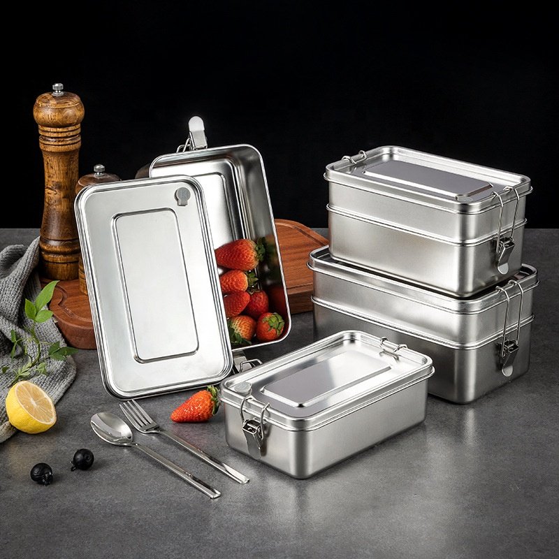 PURPLESEVEN Stainless Steel Food Storage Container with Airtight Lid Leakproof Metal Bento Lunch Box for Freezer Fridge Oven