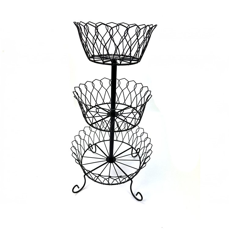 New style Kitchen black metal wire stand fruit basket 3 tier holder storage organizer for living room