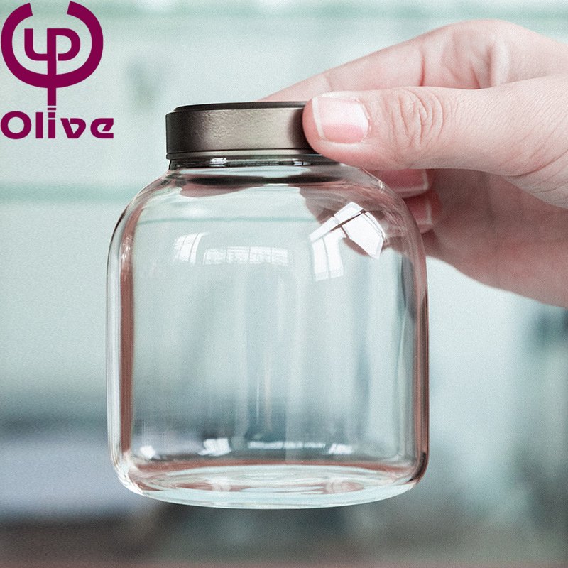 Portable Transparent Glass Tea Storage Jar with Metal Lid Small Sealed Food Container for Kitchen Use Safe and Convenient