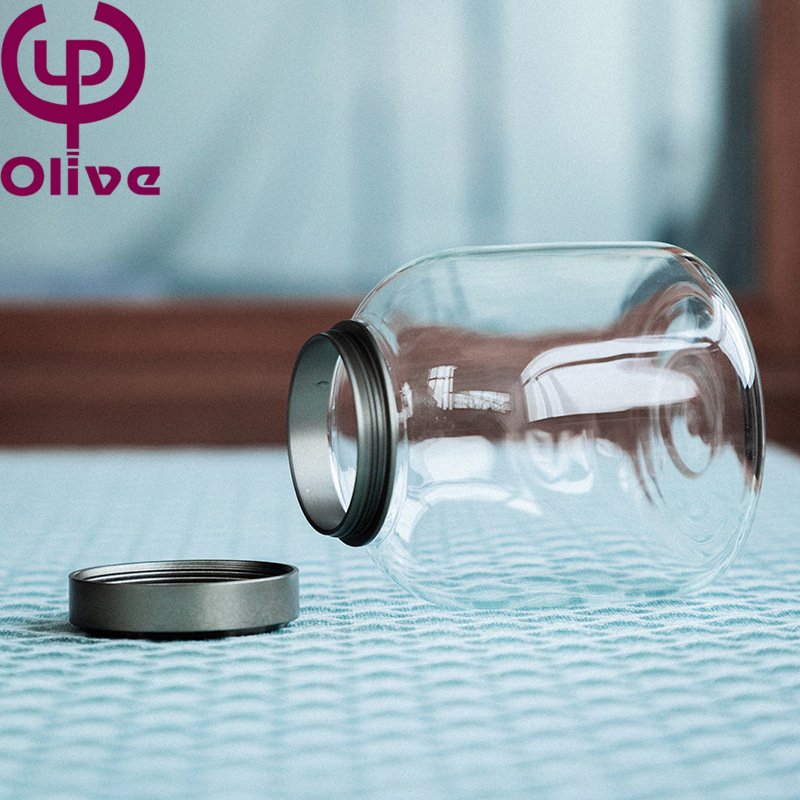 Portable Transparent Glass Tea Storage Jar with Metal Lid Small Sealed Food Container for Kitchen Use Safe and Convenient