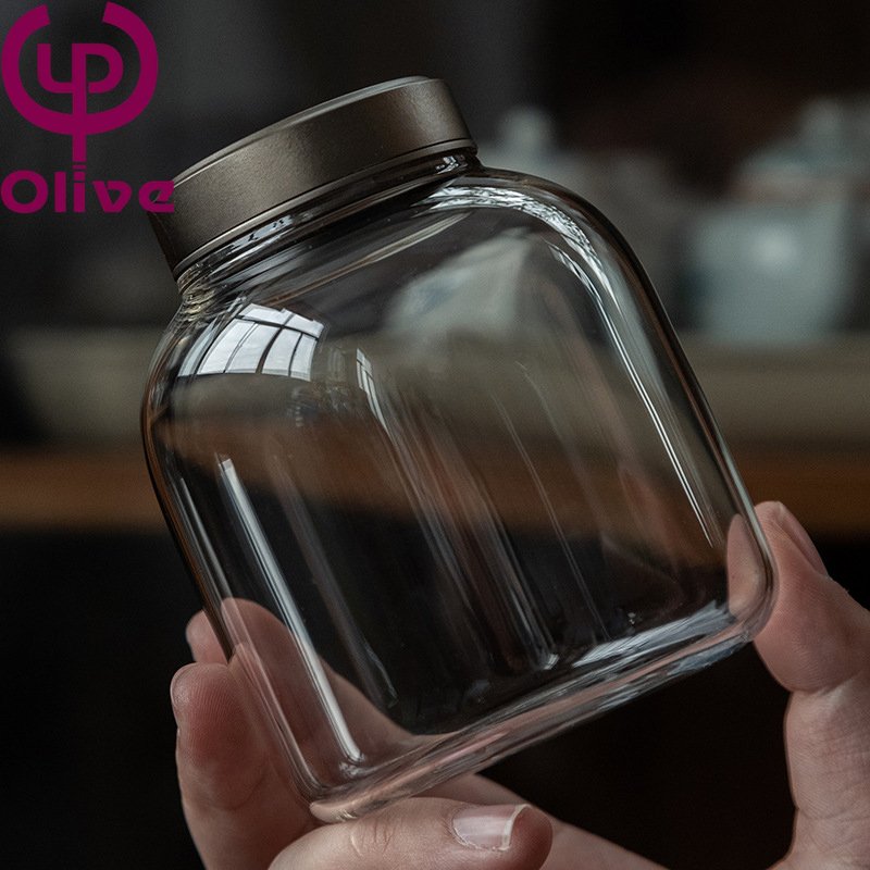 Portable Transparent Glass Tea Storage Jar with Metal Lid Small Sealed Food Container for Kitchen Use Safe and Convenient