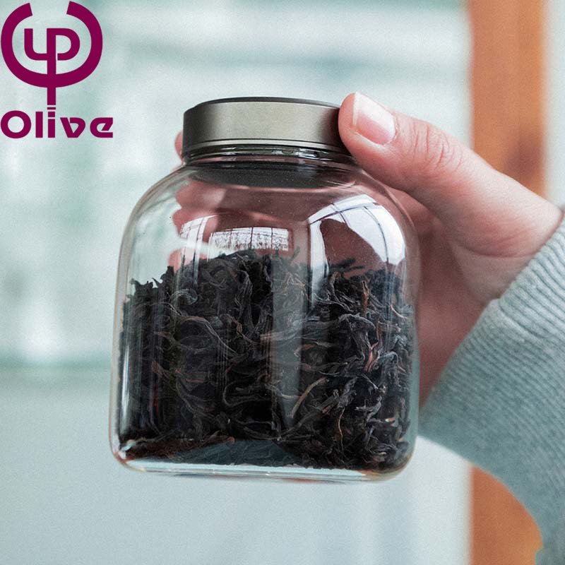 Portable Transparent Glass Tea Storage Jar with Metal Lid Small Sealed Food Container for Kitchen Use Safe and Convenient