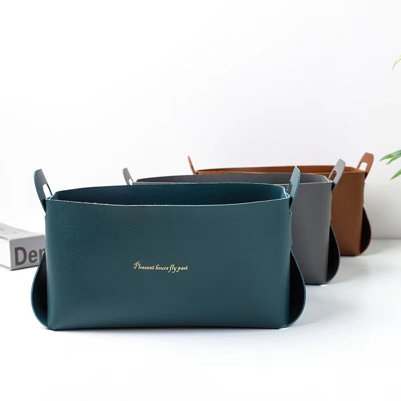 2021 New Leather storage box desktop cosmetics collection sundries sorting box storage basket snack home waterproof storage box