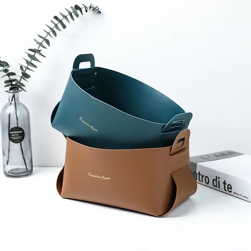 2021 New Leather storage box desktop cosmetics collection sundries sorting box storage basket snack home waterproof storage box