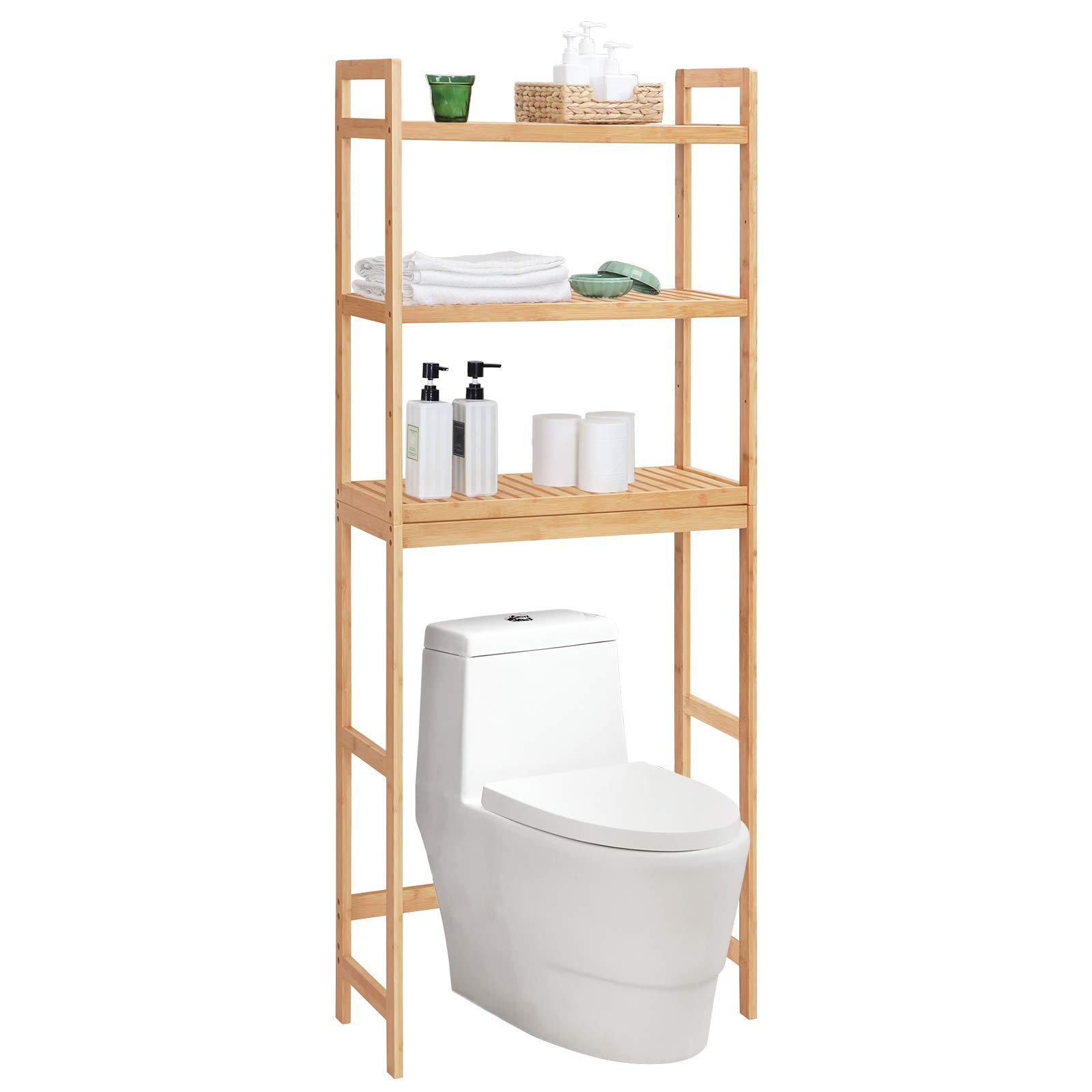 Customizable 3-Tier Bamboo Bathroom Cabinet Organizer Wooden Toilet Rack Over The Toilet Storage Rack Shelf