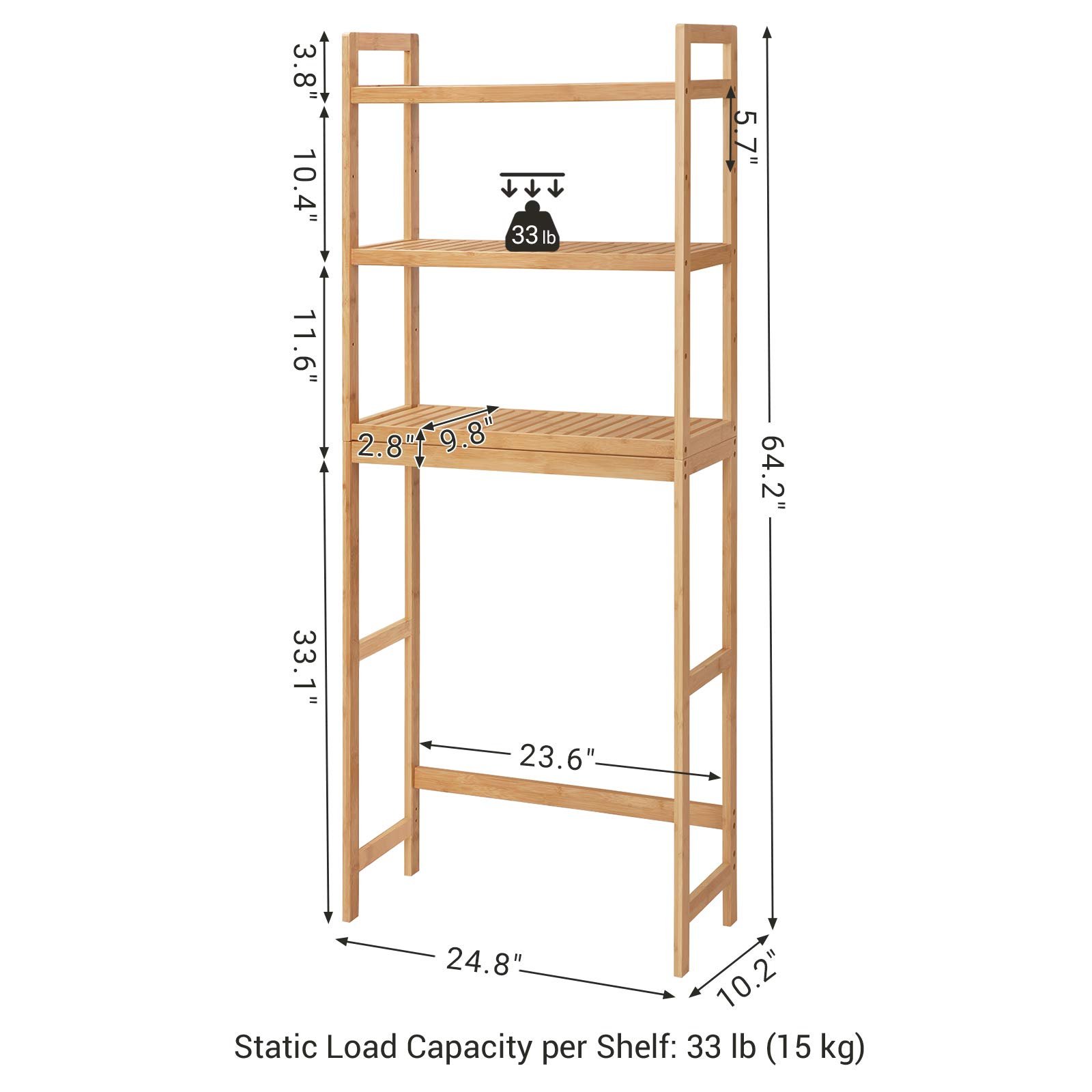 Customizable 3-Tier Bamboo Bathroom Cabinet Organizer Wooden Toilet Rack Over The Toilet Storage Rack Shelf