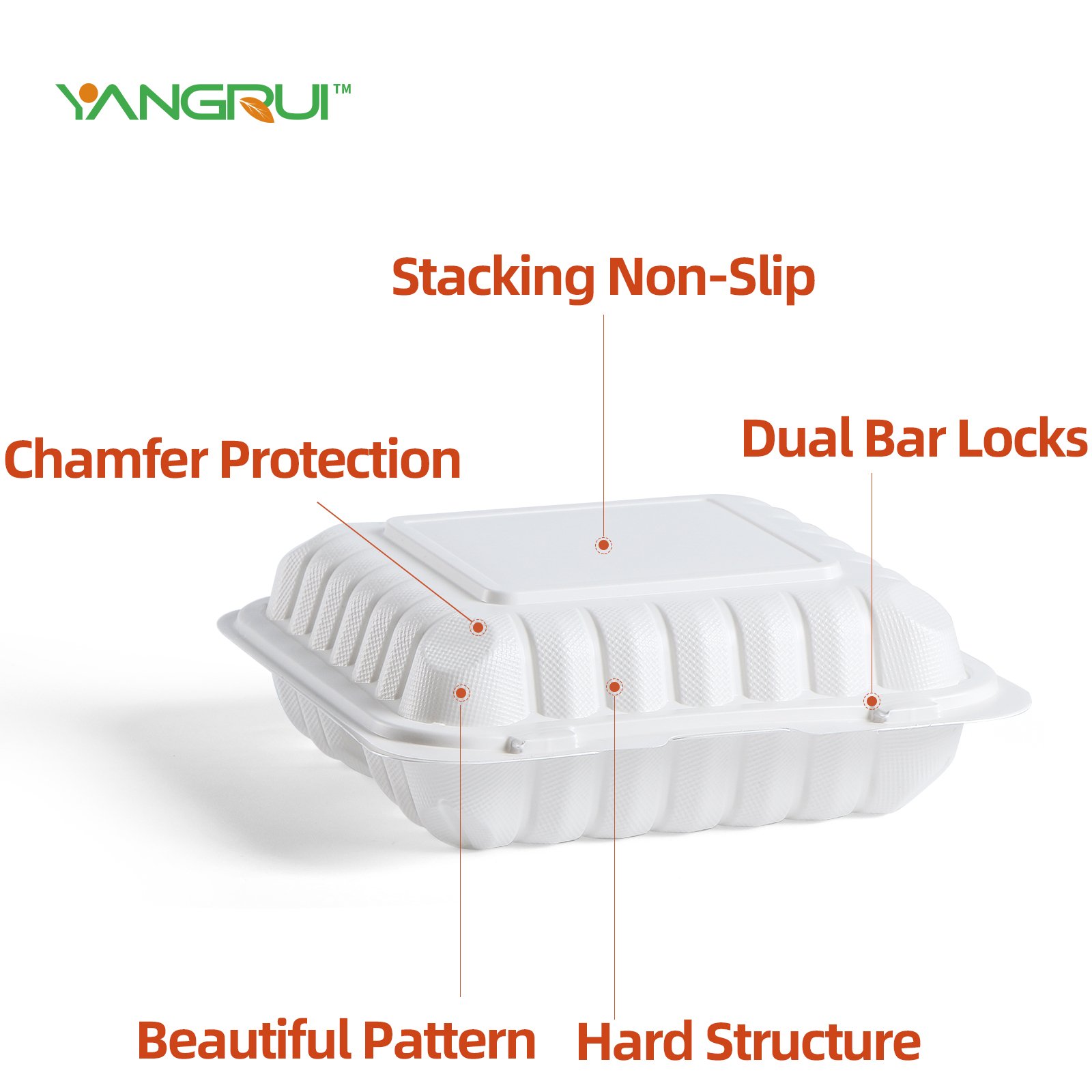 YANGRUI 903 40oz Disposable Plastic Portable Food To Go Containers Delivery Hinged Meal Prep Takeout Biodegradable Lunch box