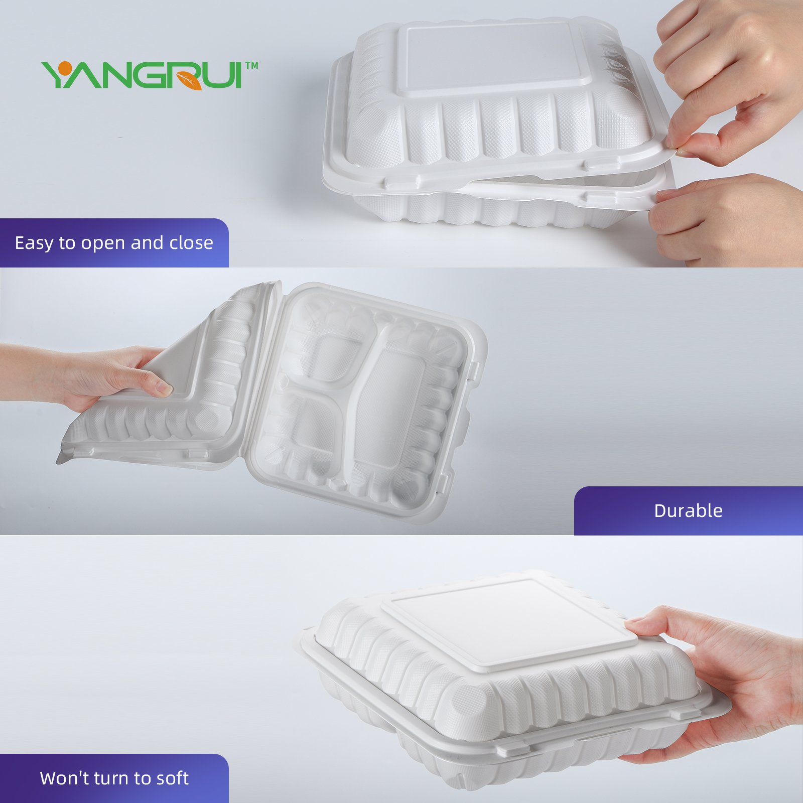 YANGRUI 903 40oz Disposable Plastic Portable Food To Go Containers Delivery Hinged Meal Prep Takeout Biodegradable Lunch box