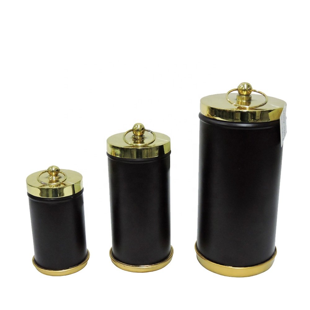 Tea Sugar Coffee Canister kitchen food storage box and container in round shape copper metal storage box set of 2 pieces