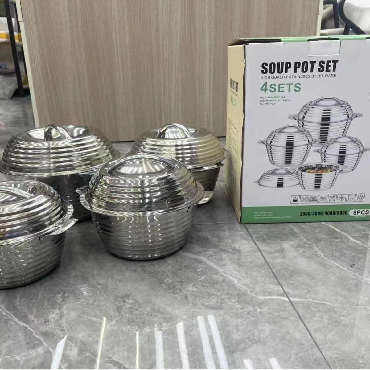 Stocked Food Storage Container Set Screw Thread 2L+3L+4L 3 Pcs Set Stainless Steel Hot Pot Warmer Set