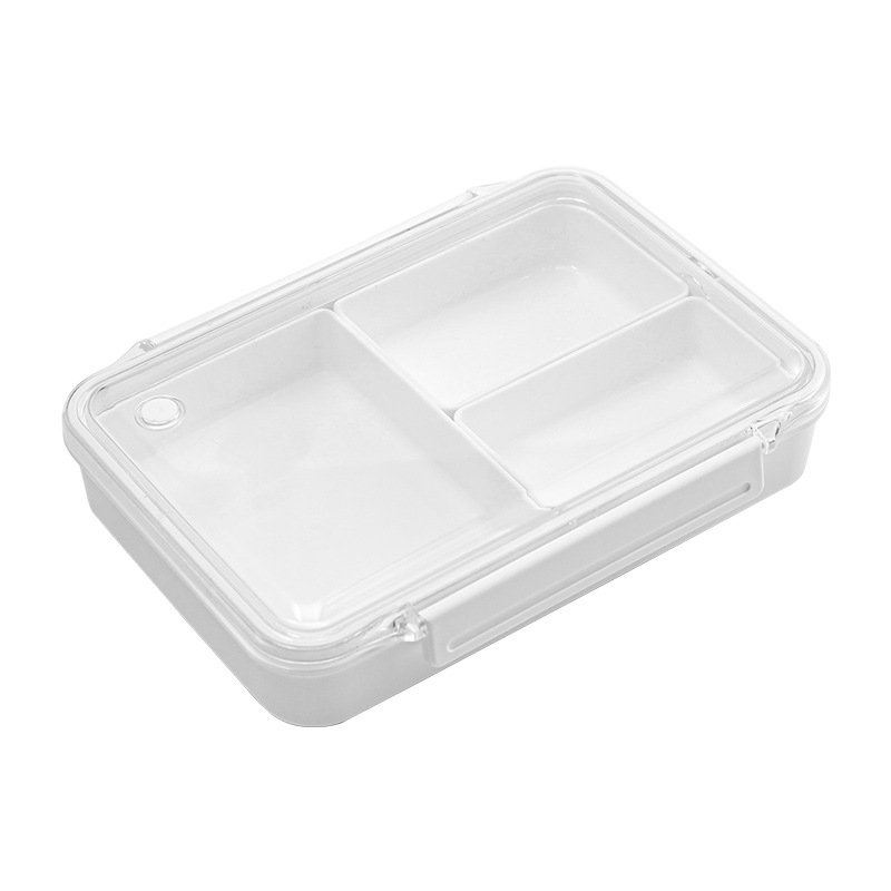 3-Compartment White Plastic Lunch Box with Silicone Lids - Reusable Food Storage Containers