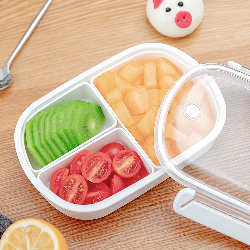 3-Compartment White Plastic Lunch Box with Silicone Lids - Reusable Food Storage Containers