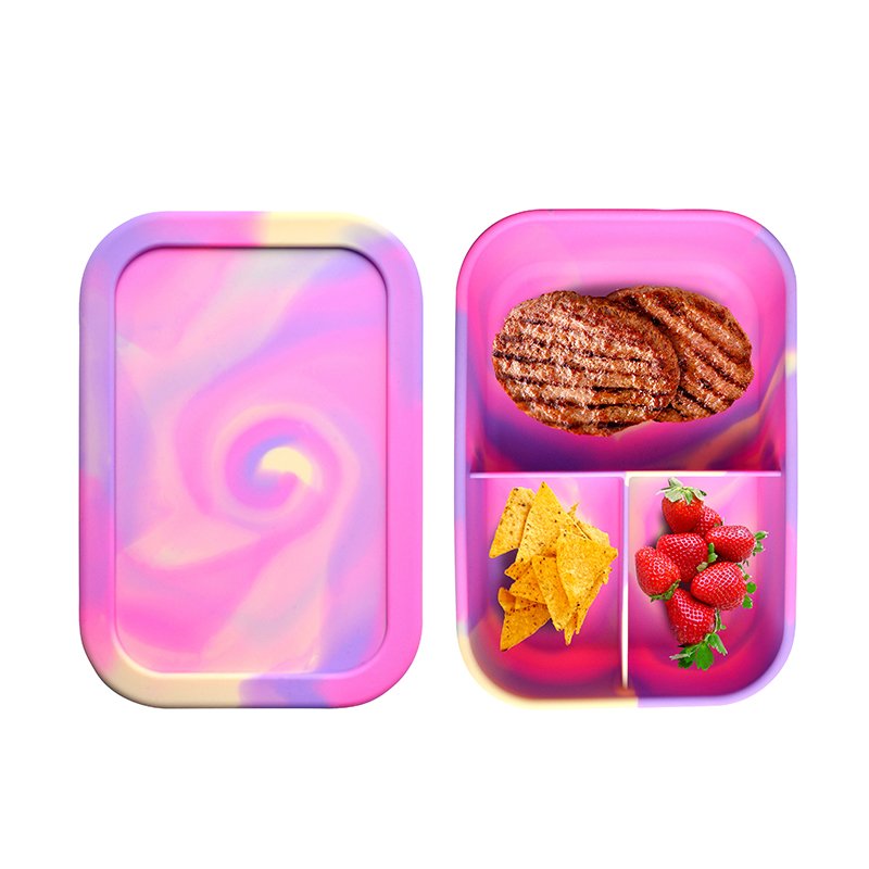 3 Compartment BPA Free Silicone Bento box Microwave Safe lunch box for School Children Kids food storage container