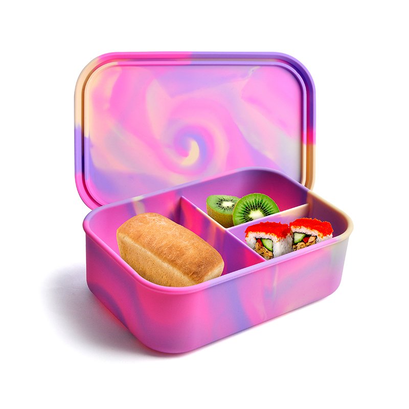 3 Compartment BPA Free Silicone Bento box Microwave Safe lunch box for School Children Kids food storage container