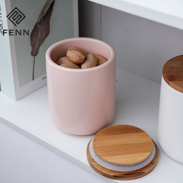 Morden style porcelain Kitchen Food Storage Jar Containers Airtight Seal with Bamboo Lid/Ceramic Food Storage Container