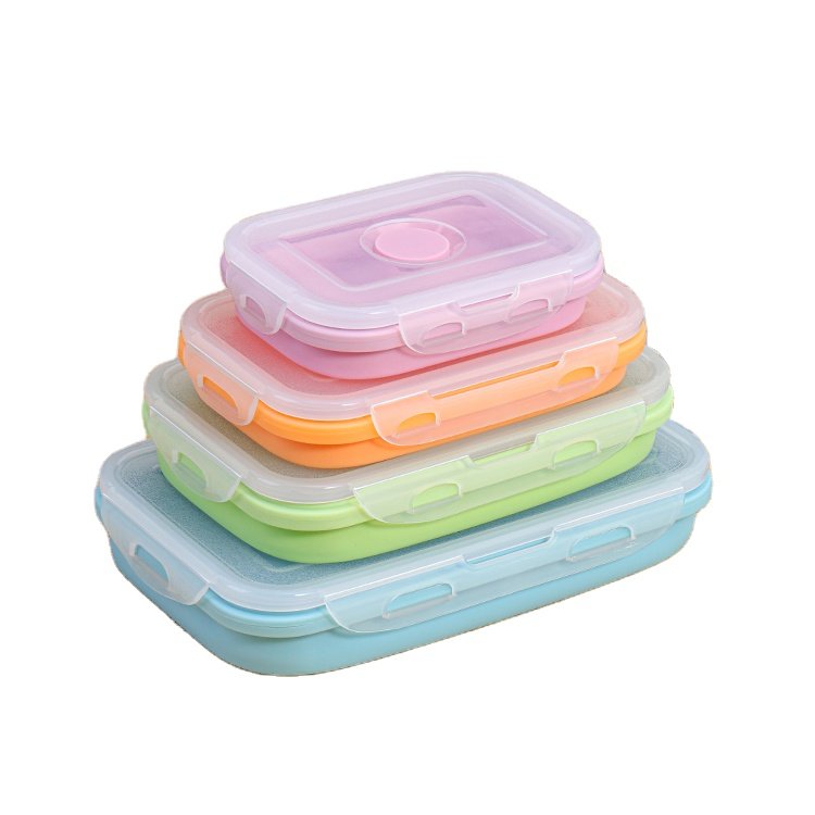 2023 4PCS BPA Free Foldable Portable Silicone Bento Lunch Boxes Seal Food Storage Container Microwave Oven set for kid work