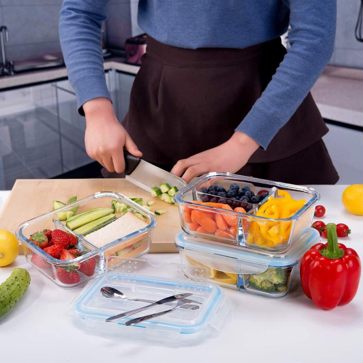 Promotional Newly Hinged Locking lids Glass Lunch Box Kitchen Home Glass Glassware Meal-Prep glass containers for food storage