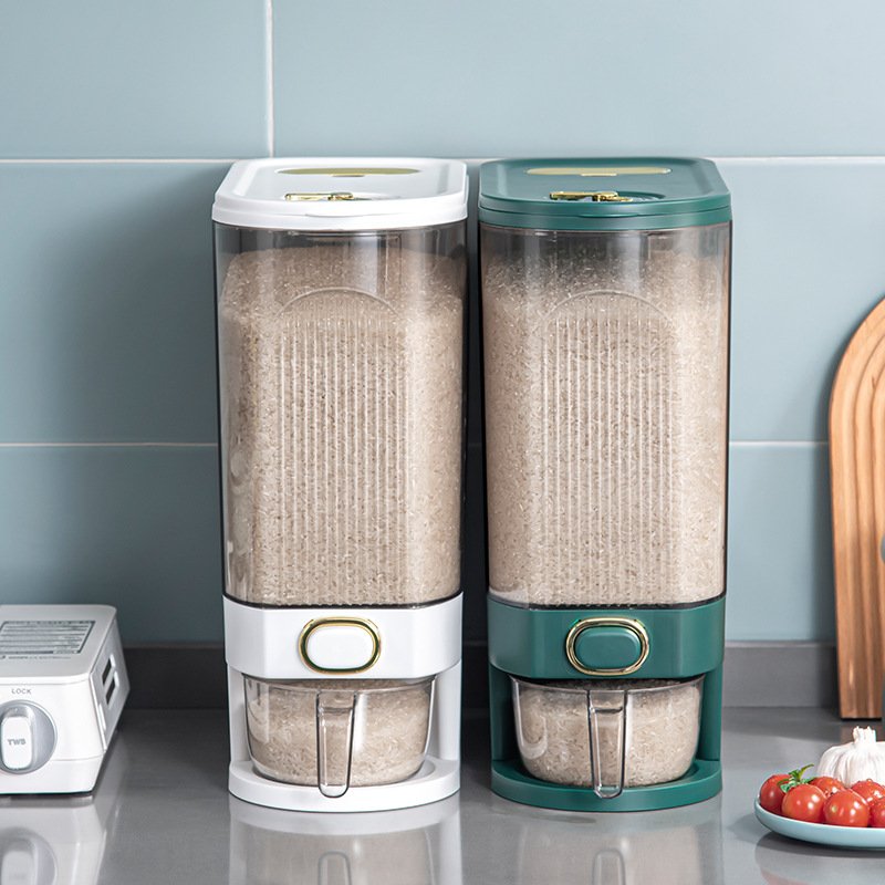 Plastic Kitchen Food Storage Box Container Date Pet Rotating Rice Dispenser Transparent with Cup Multifunction CLASSIC 10kg