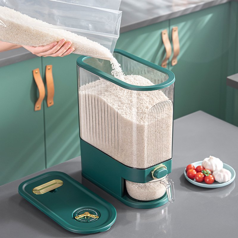 Plastic Kitchen Food Storage Box Container Date Pet Rotating Rice Dispenser Transparent with Cup Multifunction CLASSIC 10kg