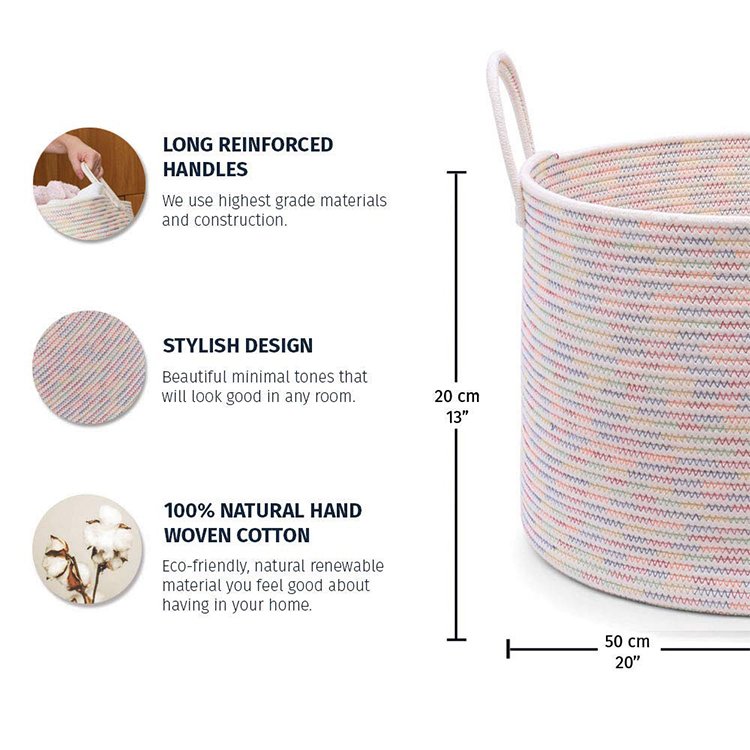 Large Capacity Clothes Foldable Rope Cotton Storage Basket Storage Organizer Kid Toy Woven Storage Box