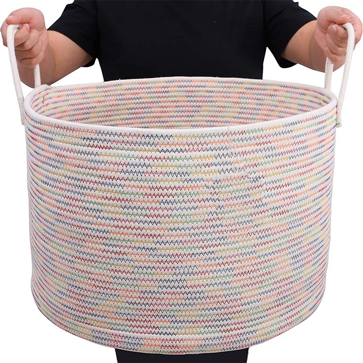 Large Capacity Clothes Foldable Rope Cotton Storage Basket Storage Organizer Kid Toy Woven Storage Box