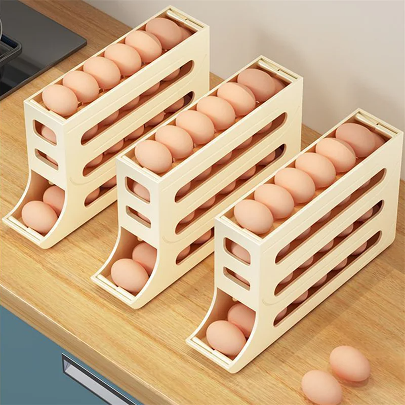 Refrigerator Egg Storage Box Rolling Kitchen Container Eggs Rolling Rack Large Capacity Refrigerator Egg Organizer Holder