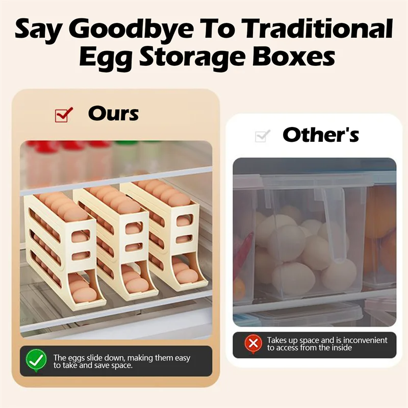 Refrigerator Egg Storage Box Rolling Kitchen Container Eggs Rolling Rack Large Capacity Refrigerator Egg Organizer Holder