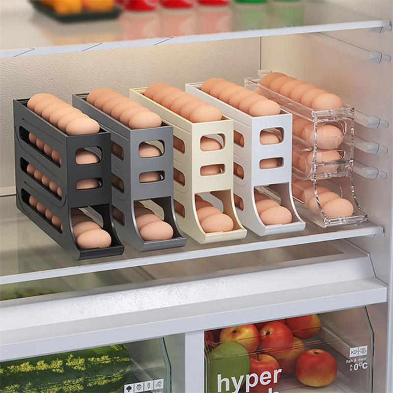 Refrigerator Egg Storage Box Rolling Kitchen Container Eggs Rolling Rack Large Capacity Refrigerator Egg Organizer Holder