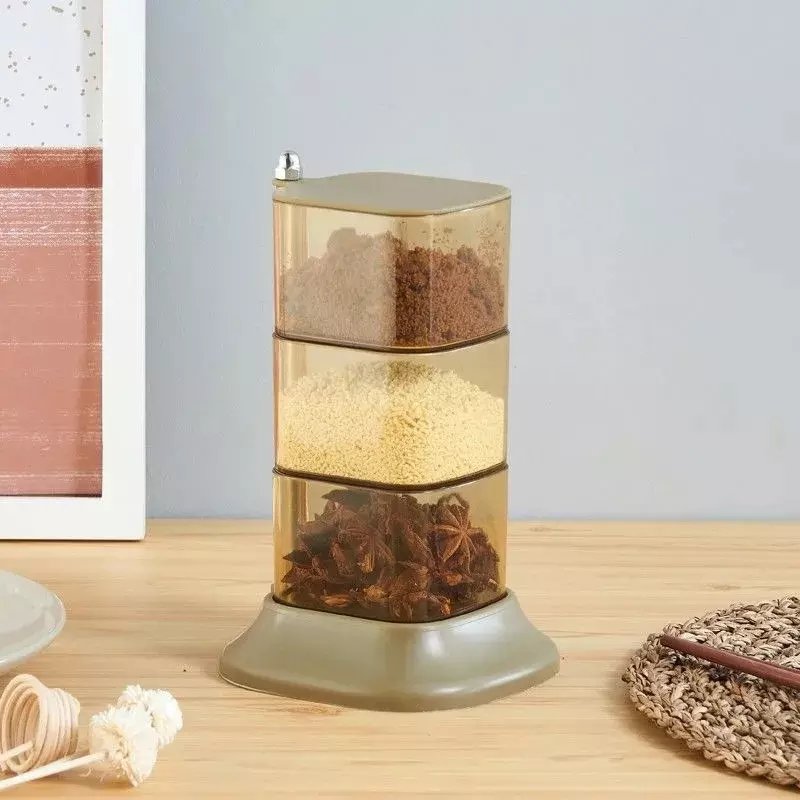 KLH073 Kitchen Food Storage Box Large Capacity Spice Rack Salt Paprika Cruet Multi-layer Rotating Seasoning Box