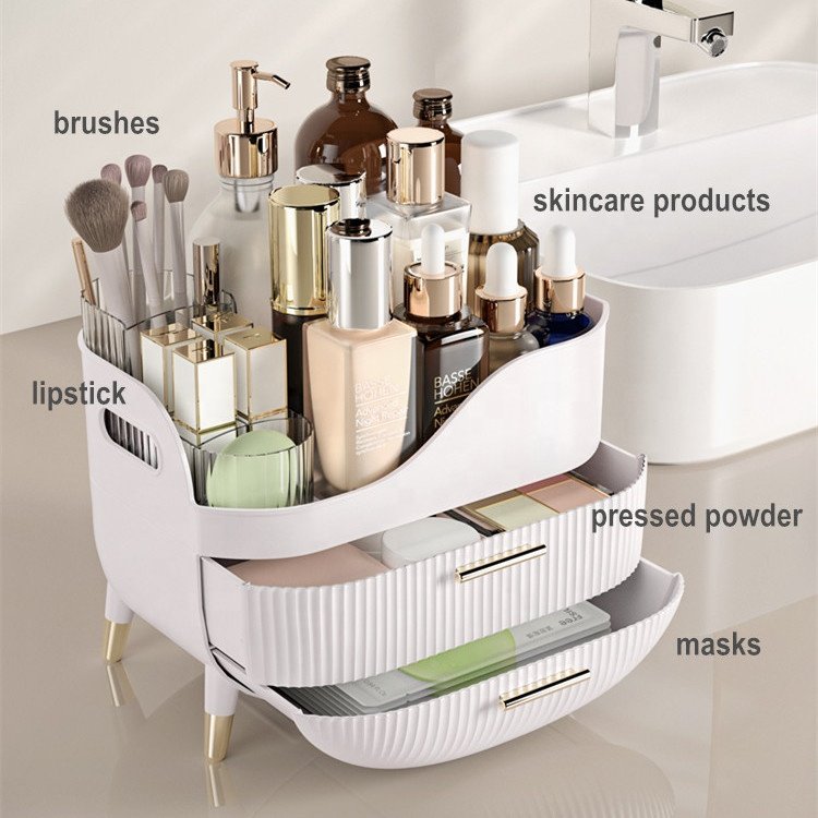 Movable Cosmetic Storage Box Makeup Storage Organiser Dressing Table Skincare Organizer Box with Handle