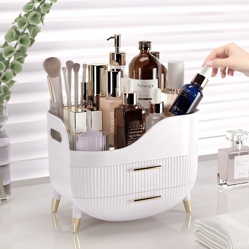Movable Cosmetic Storage Box Makeup Storage Organiser Dressing Table Skincare Organizer Box with Handle